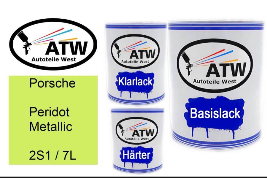 Porsche, Peridot Metallic, 2S1 / 7L: 1L Lackdose + 1L Klarlack + 500ml Härter - Set, von ATW Autoteile West.